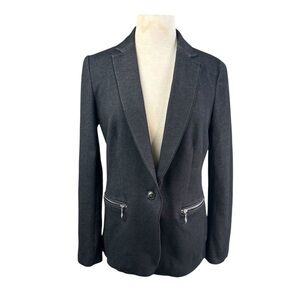 Ann Taylor Women’s Charcoal Blazer Size 12 Zip Pocket Fitted Work office Blazer